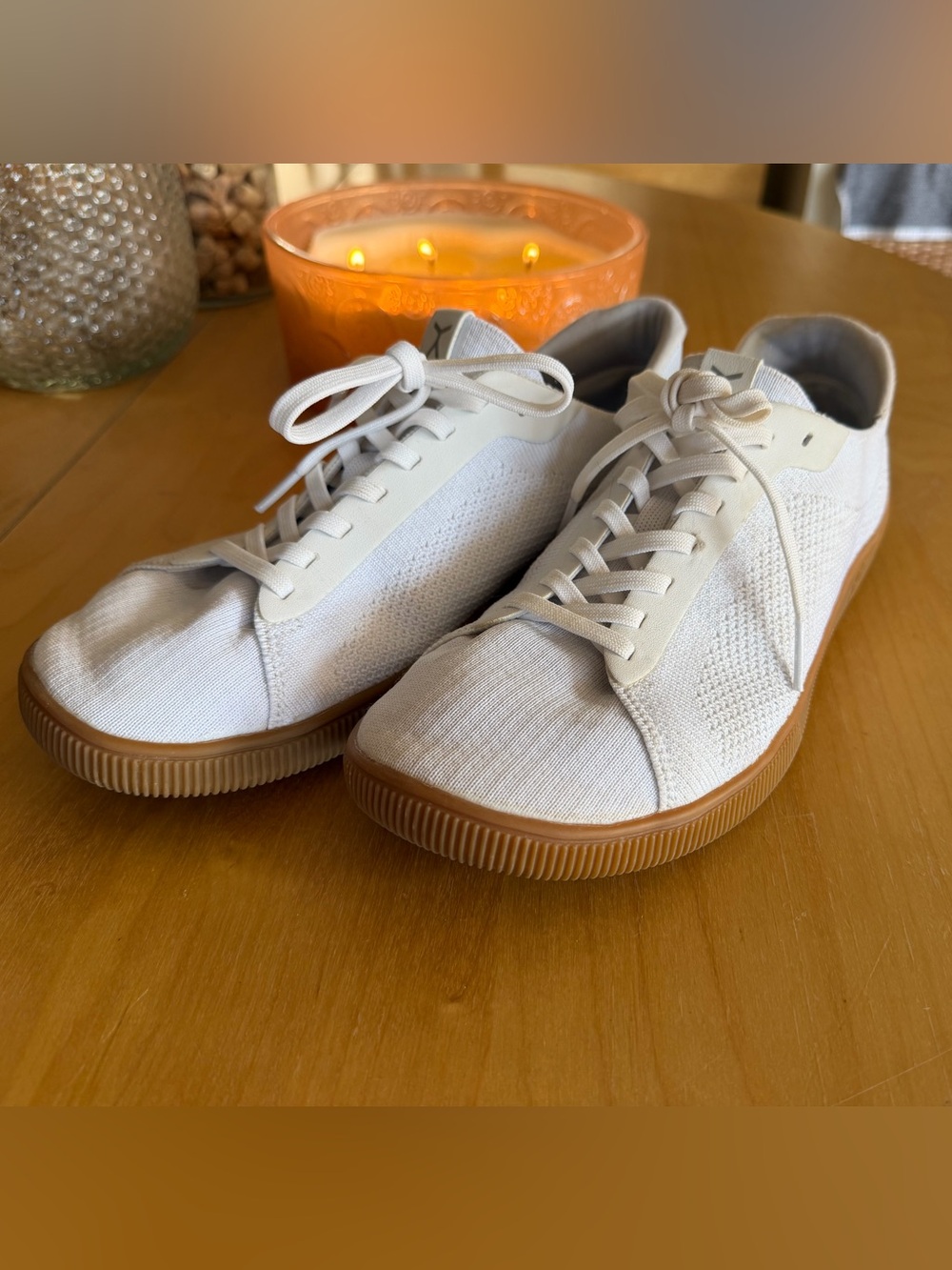 Women’s Casual White Knit Sneakers with Gum Sole